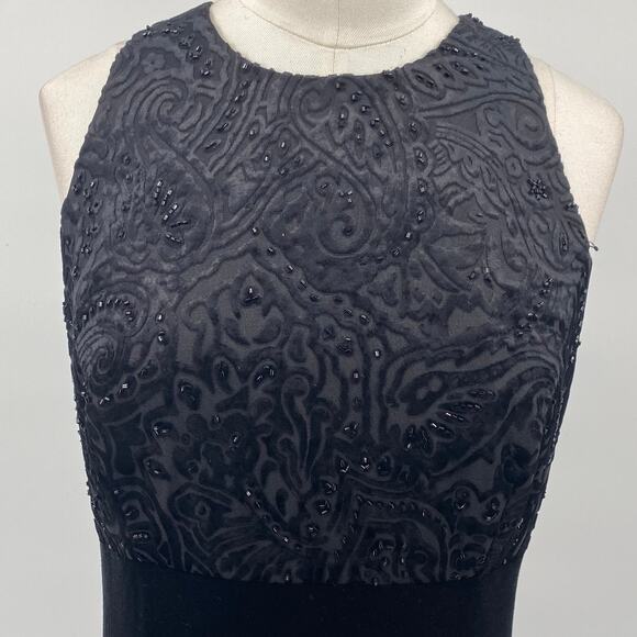 Vintage 90s Beaded Velvet Burnout Maxi Dress Gown High Neck Empire Waist Black 2 - Picture 4 of 9